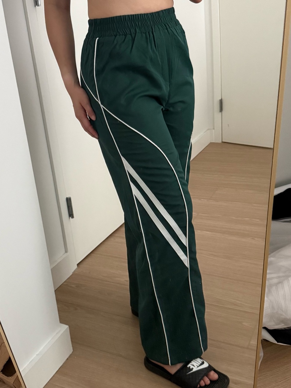 Dark Green Track Pants with White Piping